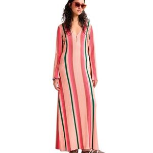 NWT ESSENTIAL ANTERWP Peach, green and pink striped knit maxi dress with keyhole